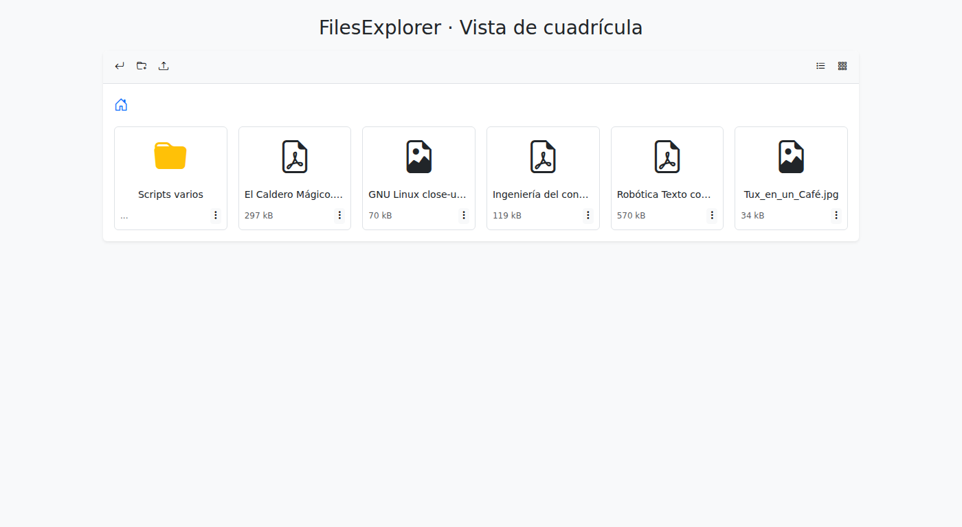 FilesExplorer vista de cuadrícula y operaciones